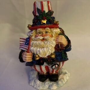Crinkle Claus American Flag Carrying Patriotic Fat Santa Figurine 1994 Vintage